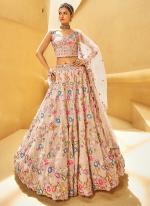 Organza Rose Gold Wedding Wear Stone Beads Work Lehenga Choli